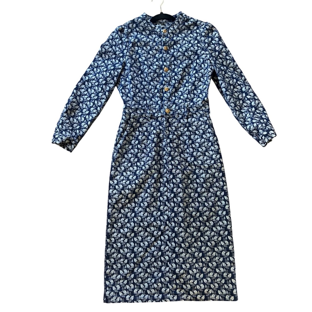 Beautiful Vintage Denim Midi Dress With Pockets & Gold Buttons Size M